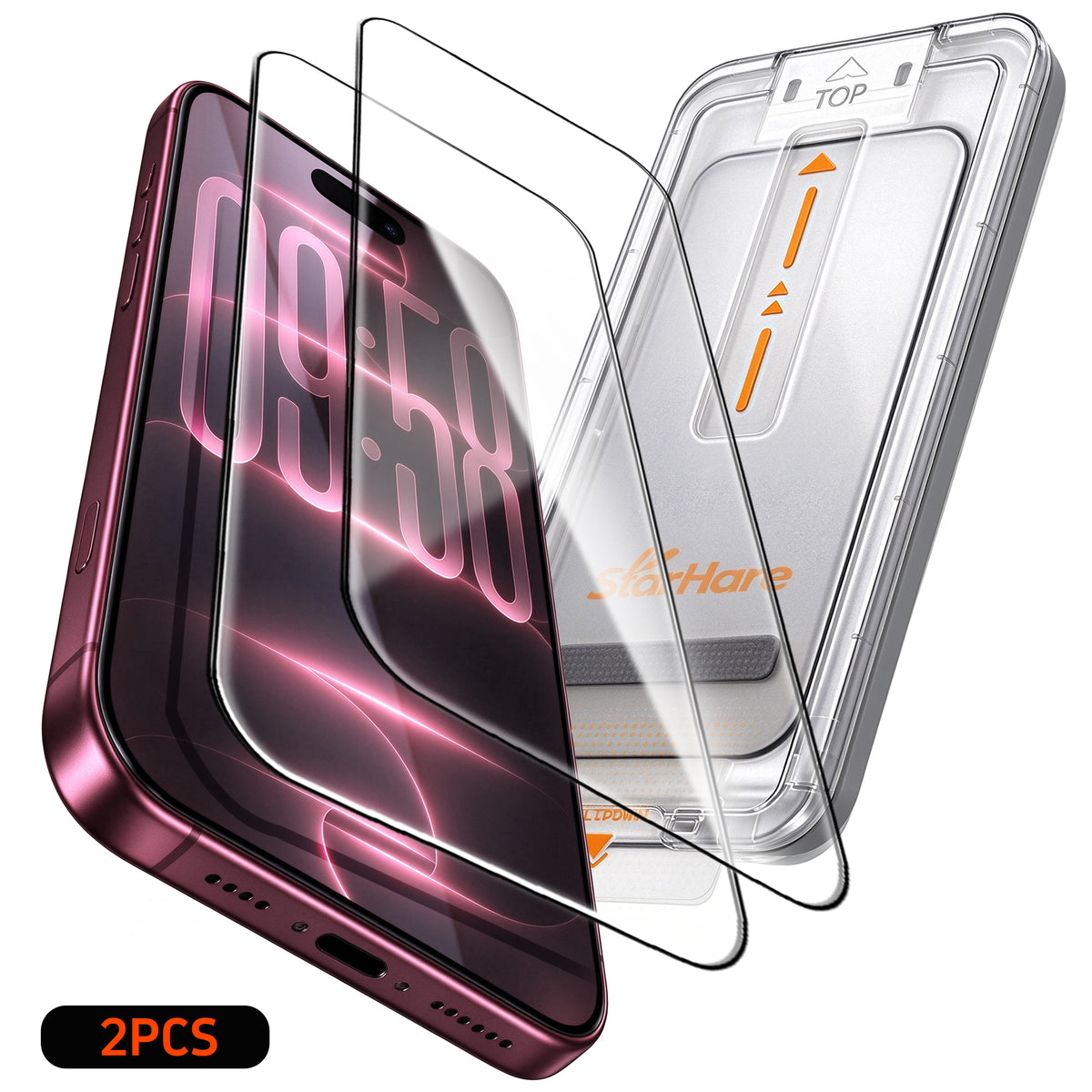 Starhare clear glass screen protector for iPhone with easy-align installation tray